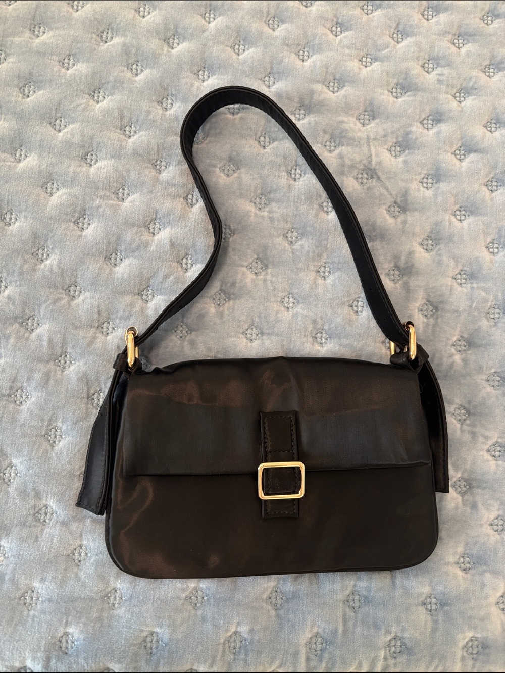 Princess Polly Black Shoulder Bag with Gold Buckle